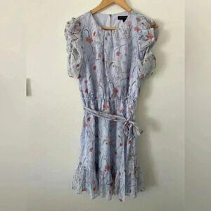 Banana republic blue floral short dress with puff sleeves, size 10P